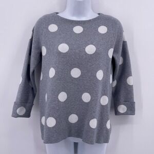 Cynthia Rowley Sz M Gray Sweater w White Polka Dots 3/4 Sleeve Pullover Casual